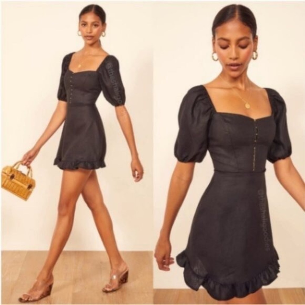 Reformation Seattle 100% Linen Dress in Black